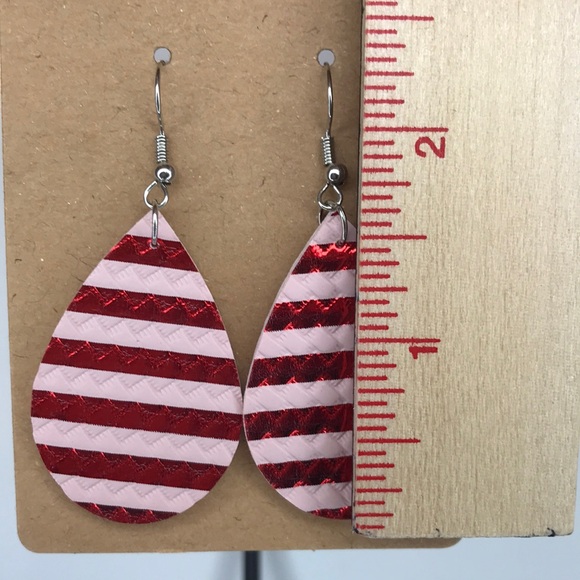 Mini Faux Leather Teardrop Earrings Stripes - Picture 2 of 4